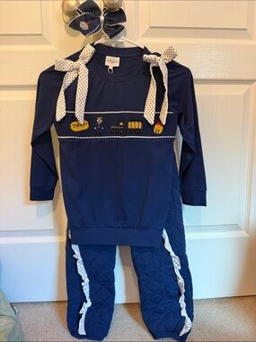 Little Bear Smocks NEW Girls Polar Express Jogger Set with bow size 7
